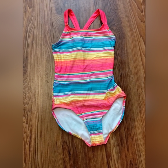 Cat & Jack Girls Size XL Speedo Swimsuit Swim One Piece Youth Multicolor Strip - Picture 2 of 14